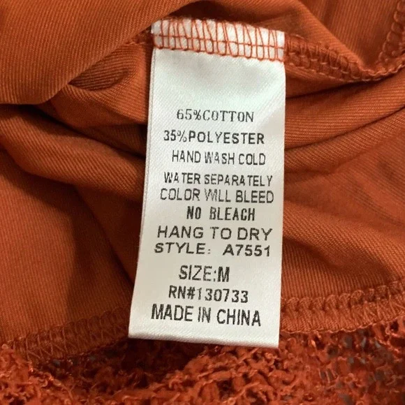 Umgee Dress Women's Medium Rust Orange Drape Back Tie Neck Sequin Knit Pullover - Picture 5 of 9